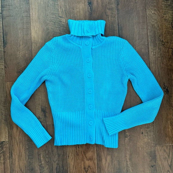 DAISY FUENTES dark powder blue button down cardigan sweater, size L - Picture 4 of 12